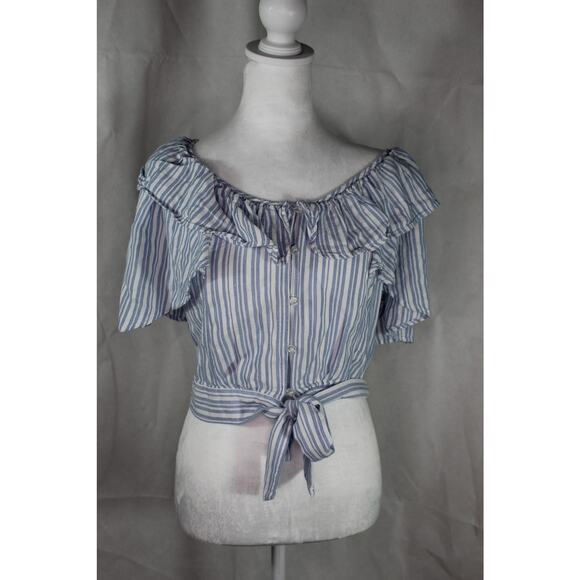 Free People Rosemary Top Cropped Tie Front Ruffle Blouse Small - Picture 3 of 12